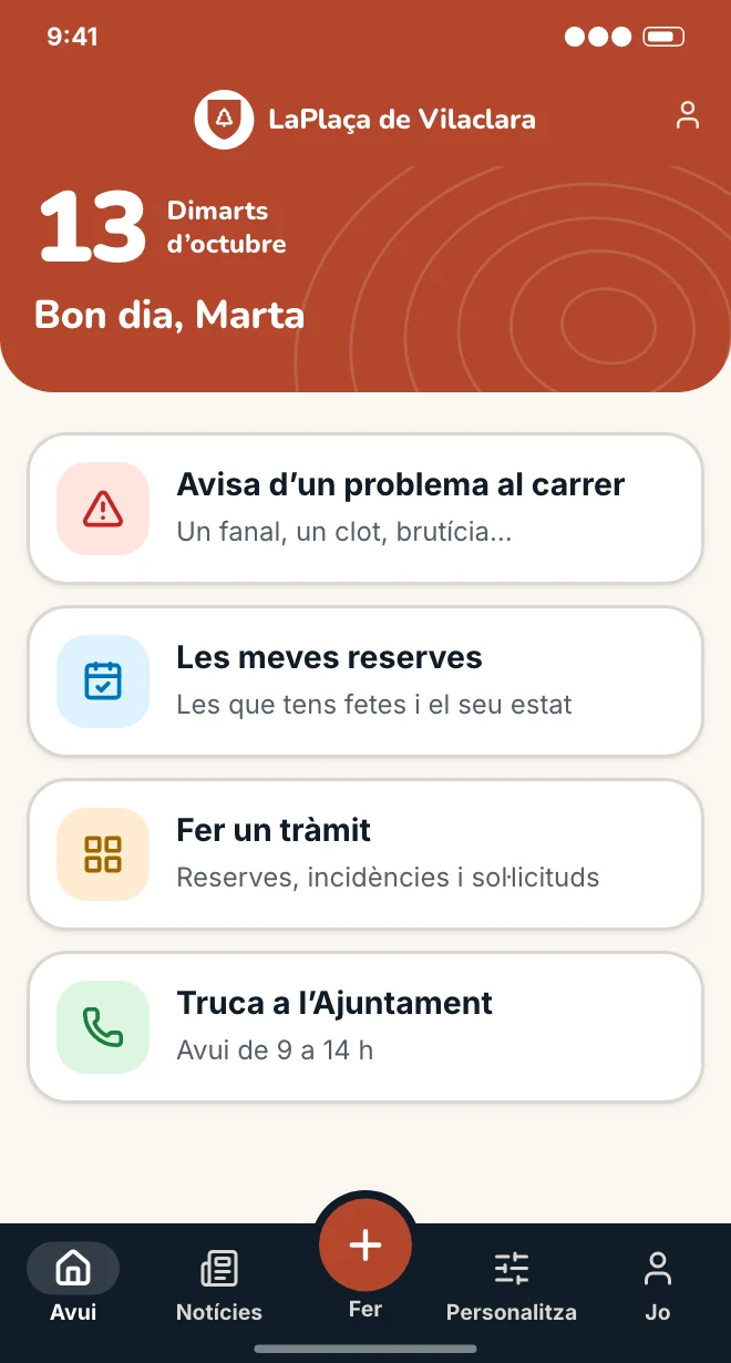 Exemple de l’apartat «Mode fàcil» a l’app d’un municipi fictici